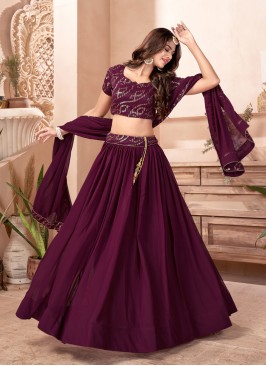 Dark Purple Lehenga Choli In Georgette With Dupatta