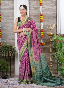 Dark Purple Patola Print Soft Silk Trendy Saree