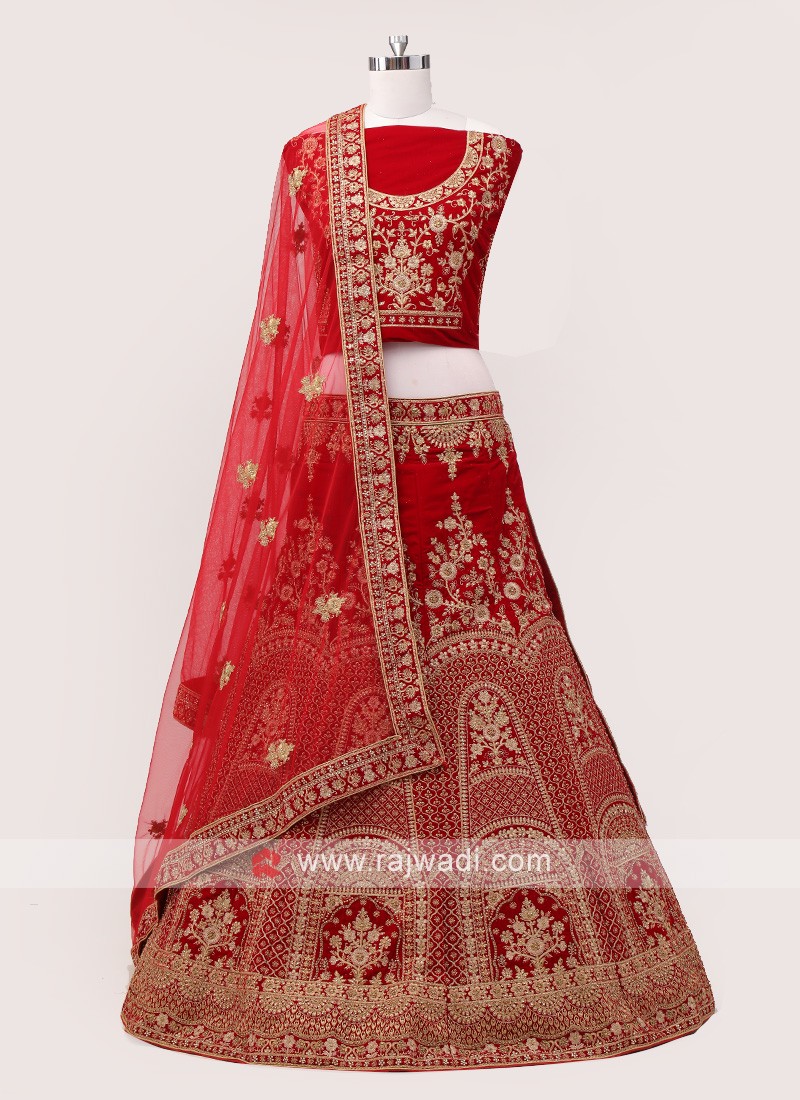 Dark Red With Gold Embroidery Bridal Lehenga