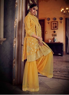 Dashing Mustard Mirror Net Designer Pakistani Salwar Suit