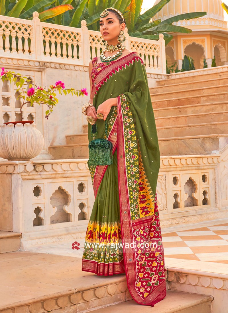 Gorgeous Mehndi Green Patola Silk Saree