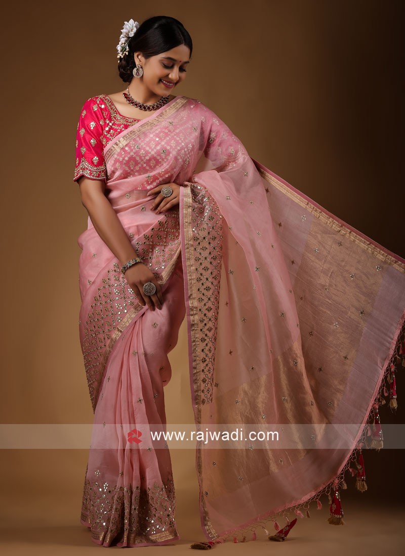 Floral Printed Red Lightweight Chiffon Saree