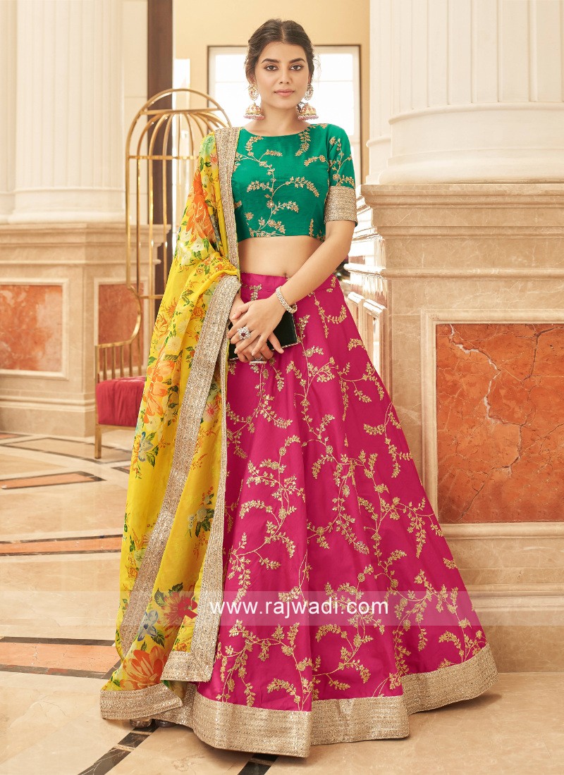 Paithani Silk Green & Pink Lehenga – myRiti