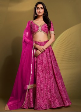 Deep Pink Bandhani Printed Lehenga Choli