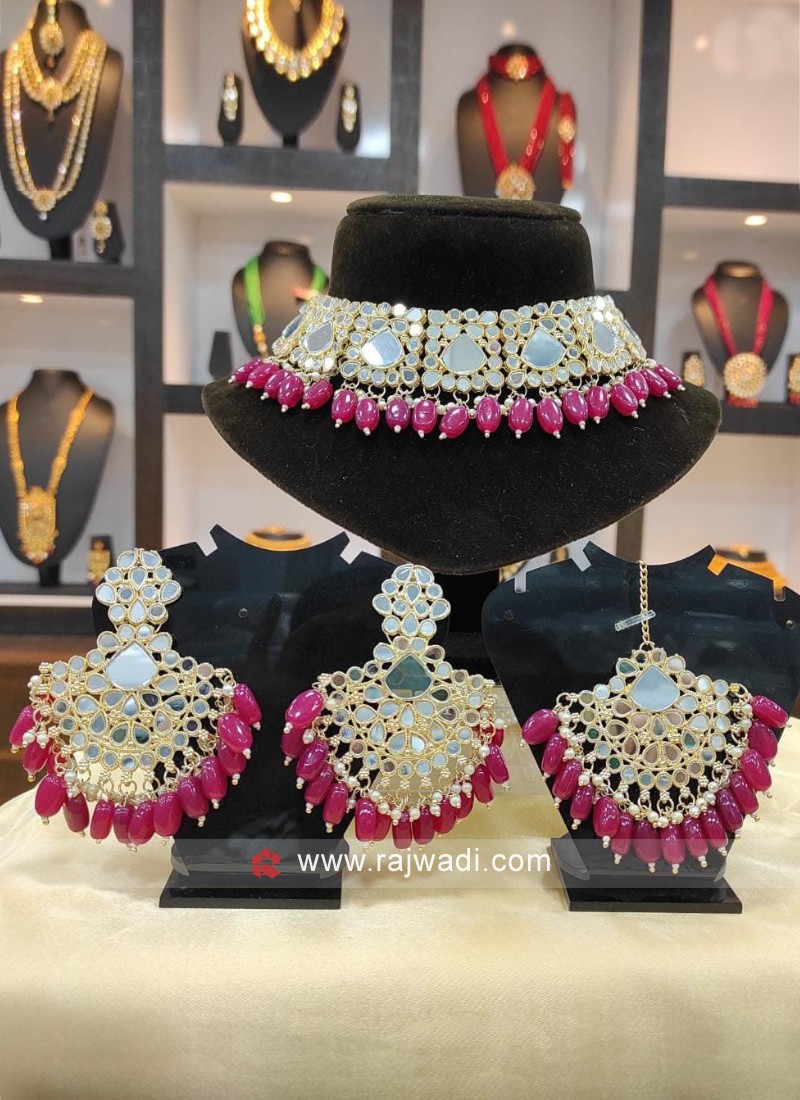 Dark pink colour hot sale necklace set