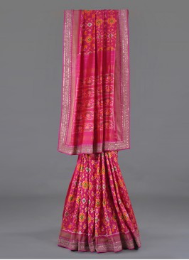 Deep Pink Patola Printed Pure Silk Festive Wear Saree