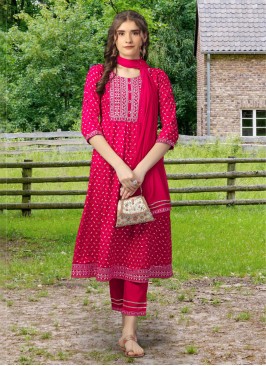 Deep Pink Rayon Pant Style Salwar Kameez