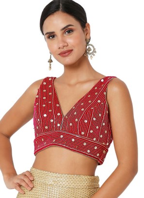 Deep Pink Readymade Blouse With Embroidered Work