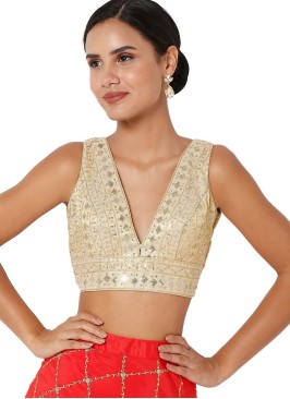 Deep V Neck Ready Blouse In Thread Work