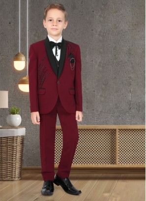 Deigner Maroon Color Embroidered Suit