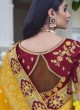 Delectable Silk Maroon and Yellow Embroidered Designer Traditional Saree