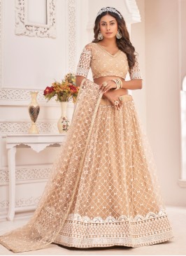 Delightful Beige Sequins Embroidered Lehenga Choli