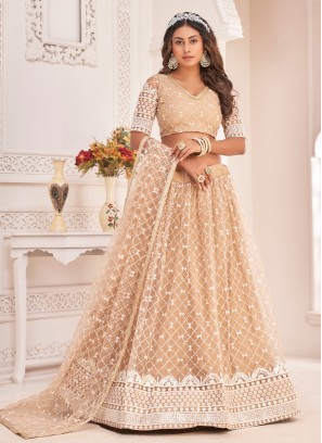 Delightful Beige Sequins Embroidered Lehenga Choli