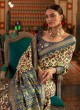 Elegant Cream and Blue Patola Silk Designer Saree