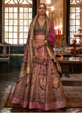 Beautiful Rani & Dark Olive Green Silk Wedding Lehenga Choli