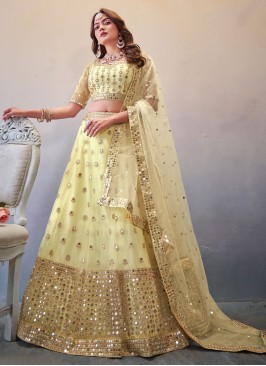 Cream Sequins Embellished Net A Line Lehenga Choli