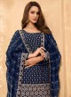 Demure Faux Georgette Blue Embroidered Designer Pakistani Salwar Suit