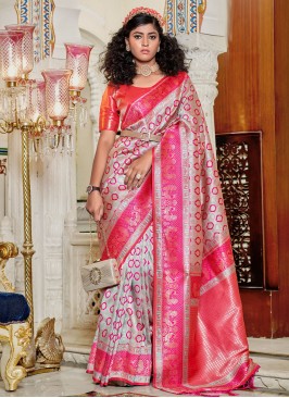 Grey and Hot Pink Wedding Banarasi Silk Saree