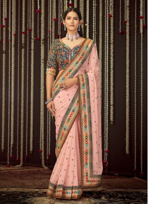 Deserving Pink Georgette Contemporary Saree