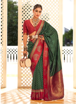 Green And Maroon Silk Trendy Saree