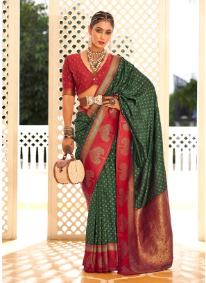 Green And Maroon Silk Trendy Saree