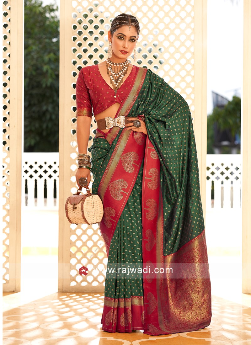 Women's Green & Maroon Vichitra Silk Saree at Rs 2199.00 | Shastri Nagar |  Meerut| ID: 26123455362