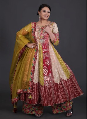 Designer Anarkali Style Palazzo Suit In Multi Color