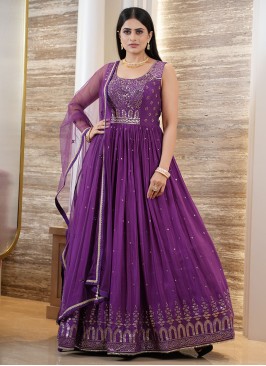 Ethnic Purple Designer Anarkali Dress with Dupatta