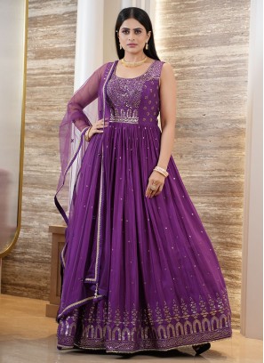 Ethnic Purple Designer Anarkali Dress with Dupatta