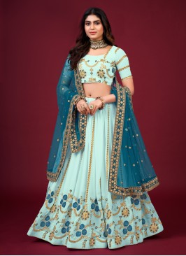 Designer Aqua Blue Faux Georgette Lehenga Choli