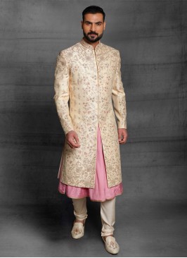 Designer Art Silk Anarkali Sherwani For Groom