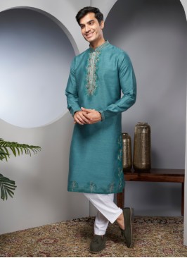 Designer Art Silk Embroidered Kurta Pajama