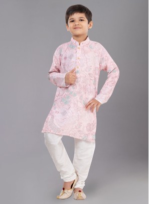 Designer Baby Pink Fancy Printed Kurta Pajama