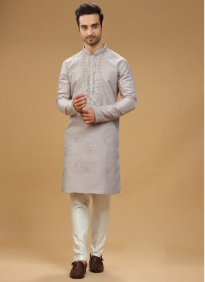 Designer Beige Kurta Pajama In Silk