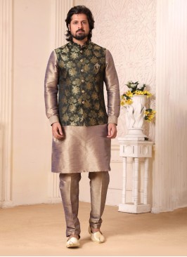 Designer Black And Rose Brown Nehru Jacket Set