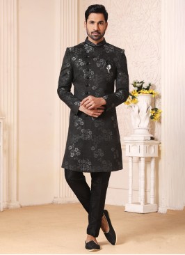 Designer Black Color Indowestern Set For Men