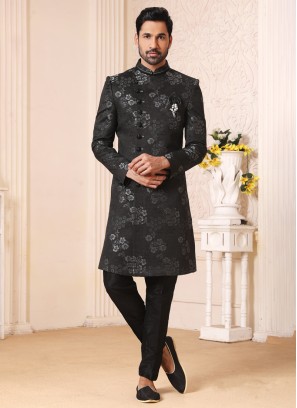 Designer Black Color Indowestern Set For Men