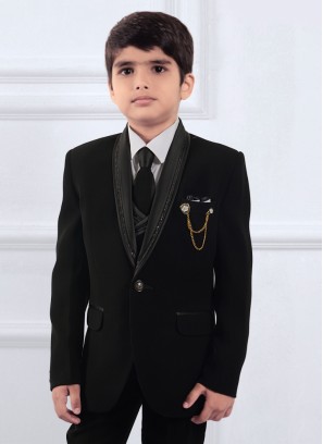 Designer Black Color Wedding Suit For Boys