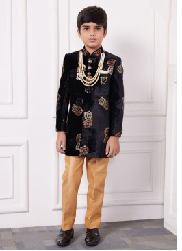 Designer Black Indowestern In Velvet