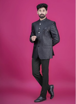 Misty Rose Pink Embroidered Mens Jodhpuri Suit