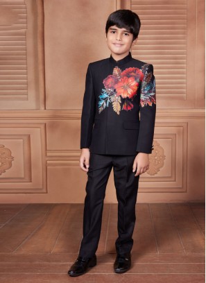 Designer Black Jodhpuri Suit In Art Silk