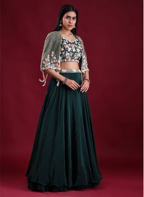 Designer Bottle Green Color Jacket Style Lehenga Choli