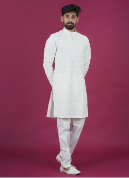 Designer Chiffon Cream Color Kurta Pajama