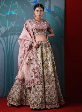 Designer Choli Suit In Pista Green Color