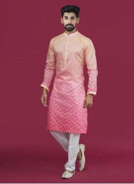 Designer Cotton Silk Shaded Orange Color Kurta Pajama