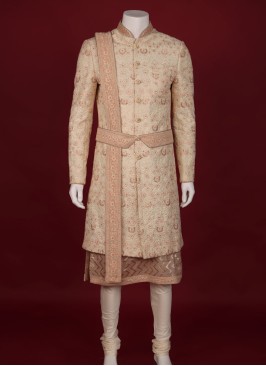 Designer Cream Color Sherwani For Groom