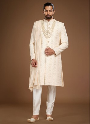 Designer Cream Groom Sherwani For Wedding