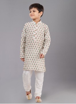 Designer Cream Printed Kurta Pajama