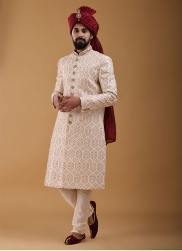 Designer Cream Wedding Wear Sherwani