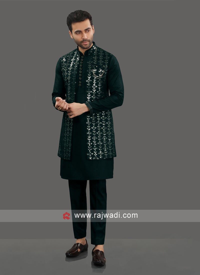 Dark green hot sale nehru jacket